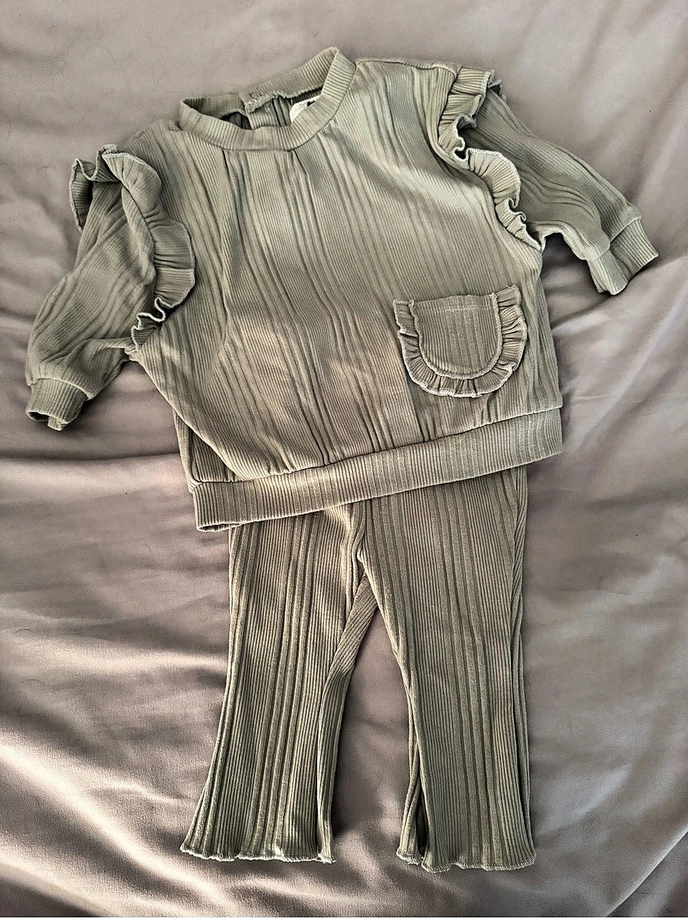 GRAYSON mini Ribbed Ruffle Top and Pants Set Baby 3-6M